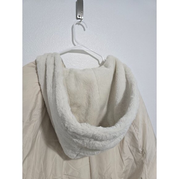 NEW LOOK Off White Faux‎ Fur Hood Puffer Coat Size Small - Picture 5 of 5